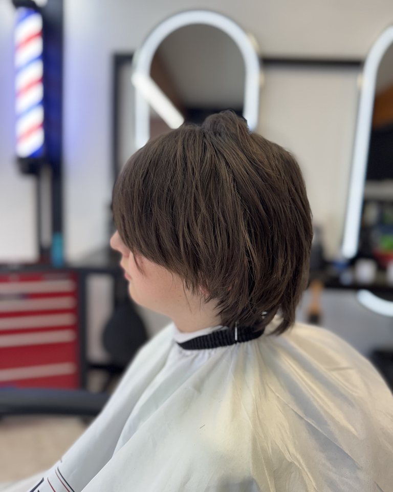 Long hair before a haircut at the shop